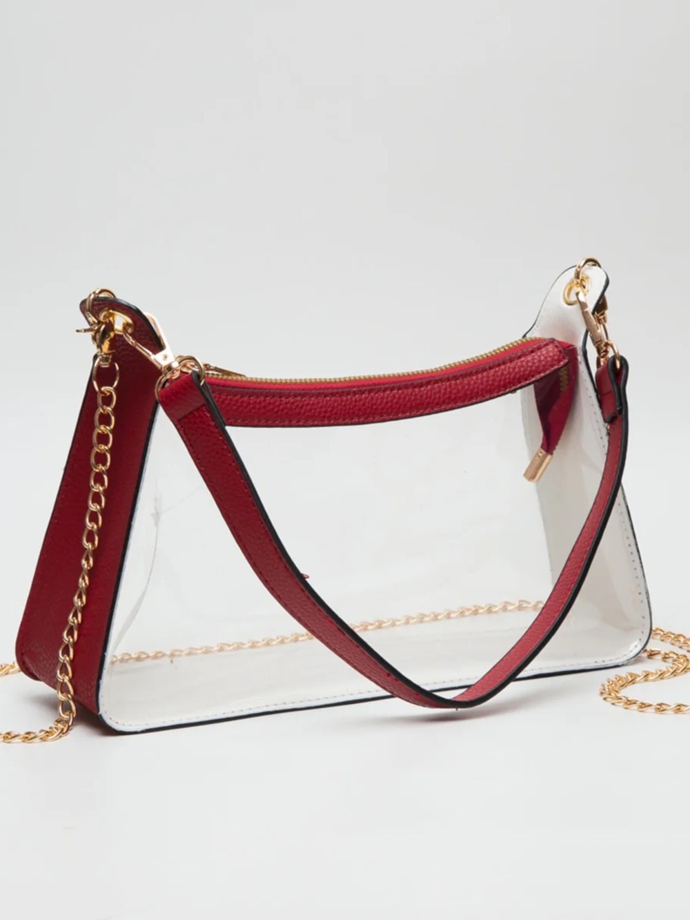 NWT Clear Red Trim Shoulder Bag with Gold Chain